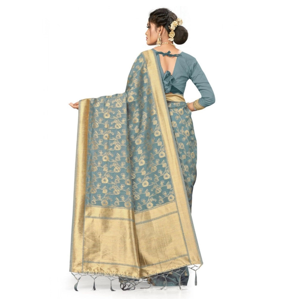 Snuggle Spot Women's Banarasi (Spun Cotton) Saree (Grey,5-6 Mtrs)
