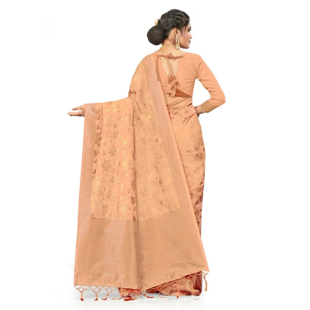 Snuggle Spot Women's Banarasi (Spun Cotton) Saree (Beige,5-6 Mtrs)