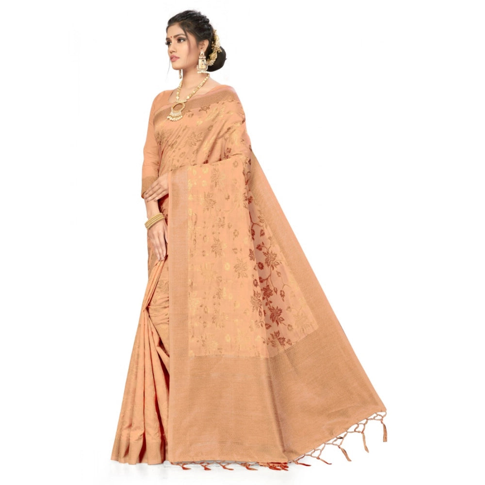 Snuggle Spot Women's Banarasi (Spun Cotton) Saree (Beige,5-6 Mtrs)