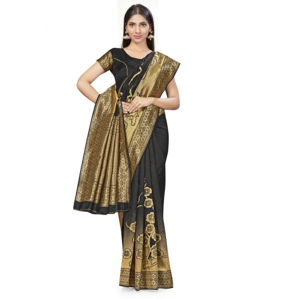 Snuggle Spot Women's Banarasi Silk Saree (Black,5-6 Mtrs)