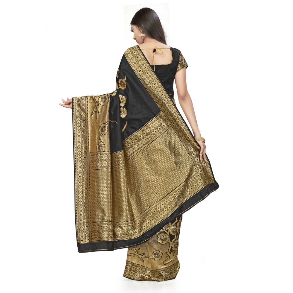 Snuggle Spot Women's Banarasi Silk Saree (Black,5-6 Mtrs)