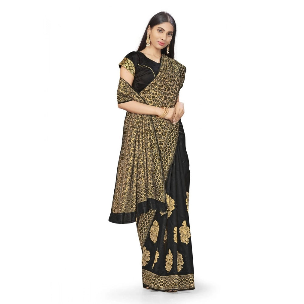 Snuggle Spot Women's Banarasi Silk Saree (Black,5-6 Mtrs)