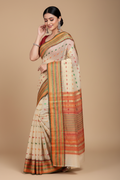Snuggle Spot Women's Kota Doria Cotton Woven Butta Saree With Blouse (Cream, 5-6 Mtrs)
