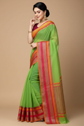 Snuggle Spot Women's Kota Doria Cotton Border Saree With Blouse (Light Green, 5-6 Mtrs)
