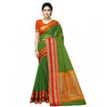 Snuggle Spot Women's Kota Doria Cotton Border Saree With Blouse (Green, 5-6 Mtrs)