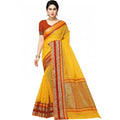 Snuggle Spot Women's Kota Doria Cotton Border Saree With Blouse (Yellow, 5-6 Mtrs)