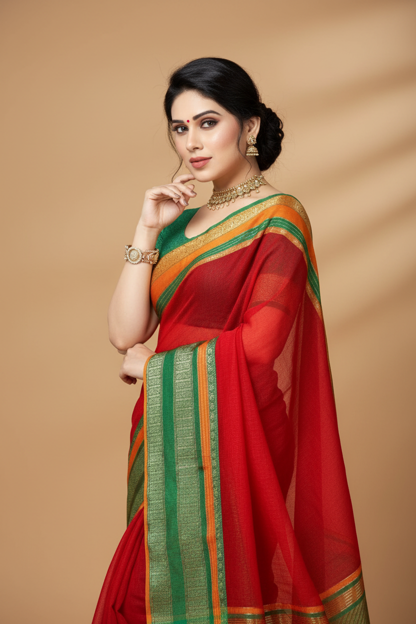 Snuggle Spot Women's Kota Doria Cotton Border Saree With Blouse (Red, 5-6 Mtrs)