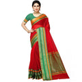Snuggle Spot Women's Kota Doria Cotton Border Saree With Blouse (Red, 5-6 Mtrs)