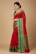 Snuggle Spot Women's Kota Doria Cotton Border Saree With Blouse (Red, 5-6 Mtrs)