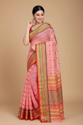 Snuggle Spot Women's Kota Doria Cotton Woven Butta Saree With Blouse (Pink, 5-6 Mtrs)