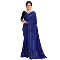 Snuggle Spot Women's Vichitra Silk HotFix Stone Work Saree With Blouse (Blue, 5-6 Mtrs)