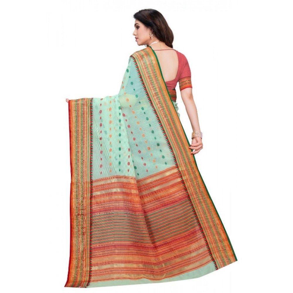 Snuggle Spot Women's Kota Doria Cotton Woven Butta Saree With Blouse (Pista, 5-6 Mtrs)