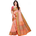 Snuggle Spot Women's Kota Doria Cotton Woven Butta Saree With Blouse (Peach, 5-6 Mtrs)