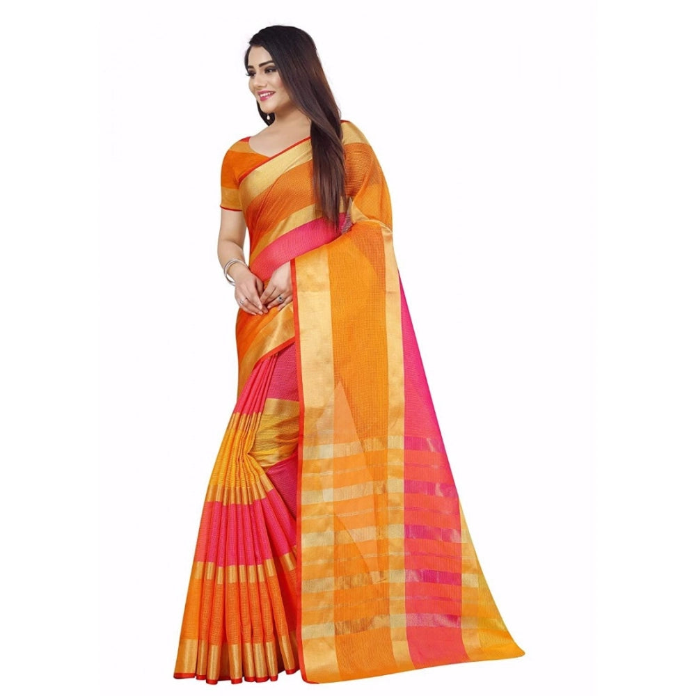 Snuggle Spot Women's Kota Doria Cotton Plain Saree With Blouse (Multicolor, 5-6 Mtrs)
