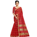 Snuggle Spot Women's Kota Doria Cotton Checked Saree With Blouse (Red, 5-6 Mtrs)