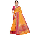 Snuggle Spot Women's Kota Doria Cotton Bordered Saree With Blouse (Gold, 5-6 Mtrs)
