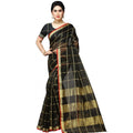 Snuggle Spot Women's Kota Doria Cotton Checked Saree With Blouse (Black, 5-6 Mtrs)
