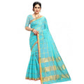 Snuggle Spot Women's Kota Doria Cotton Checked Saree With Blouse (Sky Blue, 5-6 Mtrs)