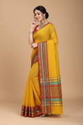 Snuggle Spot Women's Kota Doria Cotton Bordered Saree With Blouse (Yellow, 5-6 Mtrs)