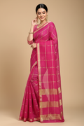 Snuggle Spot Women's Kota Doria Cotton Checked Saree With Blouse (Rani, 5-6 Mtrs)