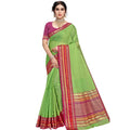 Snuggle Spot Women's Kota Doria Cotton Bordered Saree With Blouse (Light Green, 5-6 Mtrs)