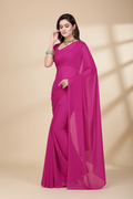 Snuggle Spot Women's Georgette Plain Saree With Blouse (Wine, 5-6 Mtrs)