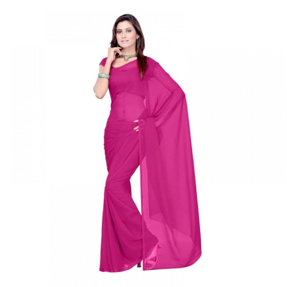 Snuggle Spot Women's Georgette Plain Saree With Blouse (Wine, 5-6 Mtrs)