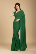 Snuggle Spot Women's Georgette Plain Saree With Blouse (Dark Green, 5-6 Mtrs)