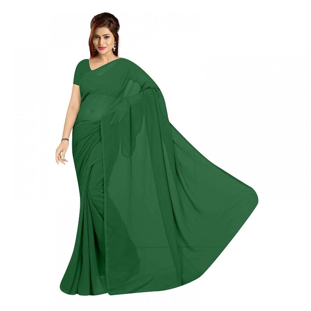 Snuggle Spot Women's Georgette Plain Saree With Blouse (Dark Green, 5-6 Mtrs)