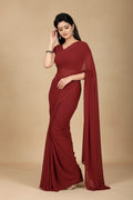 Snuggle Spot Women's Georgette Plain Saree With Blouse (Maroon, 5-6 Mtrs)