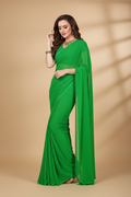 Snuggle Spot Women's Georgette Plain Saree With Blouse (Dark Green, 5-6 Mtrs)
