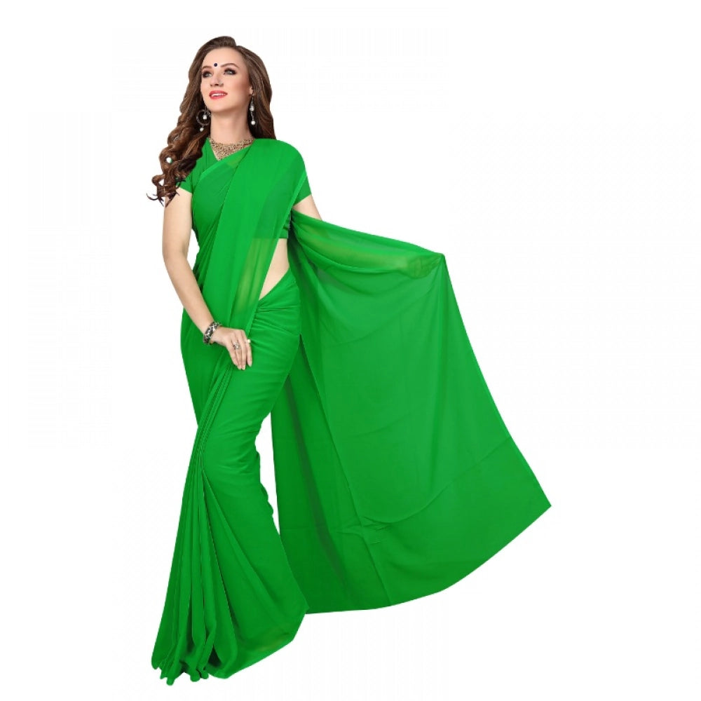 Snuggle Spot Women's Georgette Plain Saree With Blouse (Dark Green, 5-6 Mtrs)