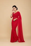 Snuggle Spot Women's Georgette Plain Saree With Blouse (Red, 5-6 Mtrs)