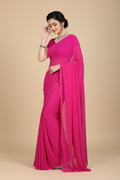 Snuggle Spot Women's Georgette Plain Saree With Blouse (Pink, 5-6 Mtrs)