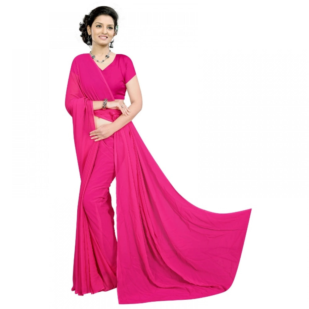 Snuggle Spot Women's Georgette Plain Saree With Blouse (Pink, 5-6 Mtrs)