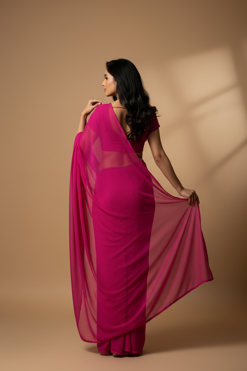 Snuggle Spot Women's Georgette Plain Saree With Blouse (Pink, 5-6 Mtrs)