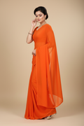 Snuggle Spot Women's Georgette Plain Saree With Blouse (Orange, 5-6 Mtrs)