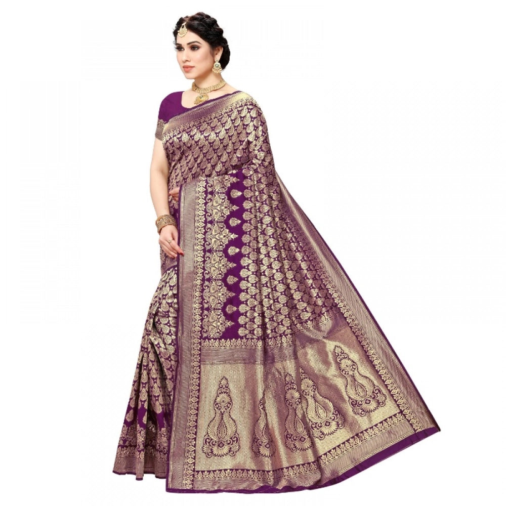 Snuggle Spot Women's Jacquard Silk Kanjivaram Jacquard Silk Saree With Blouse (Jamli, 5-6 Mtrs)
