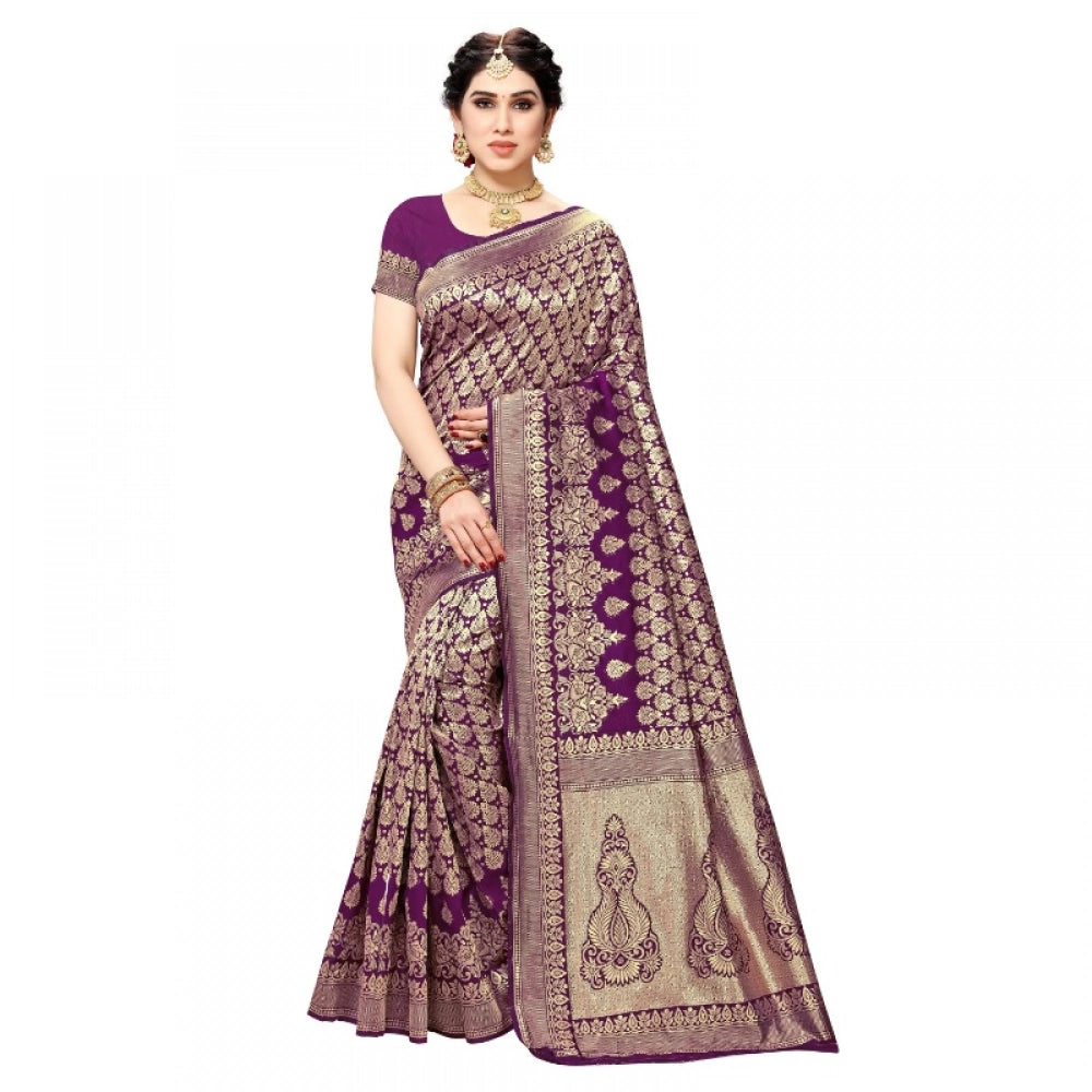Snuggle Spot Women's Jacquard Silk Kanjivaram Jacquard Silk Saree With Blouse (Jamli, 5-6 Mtrs)