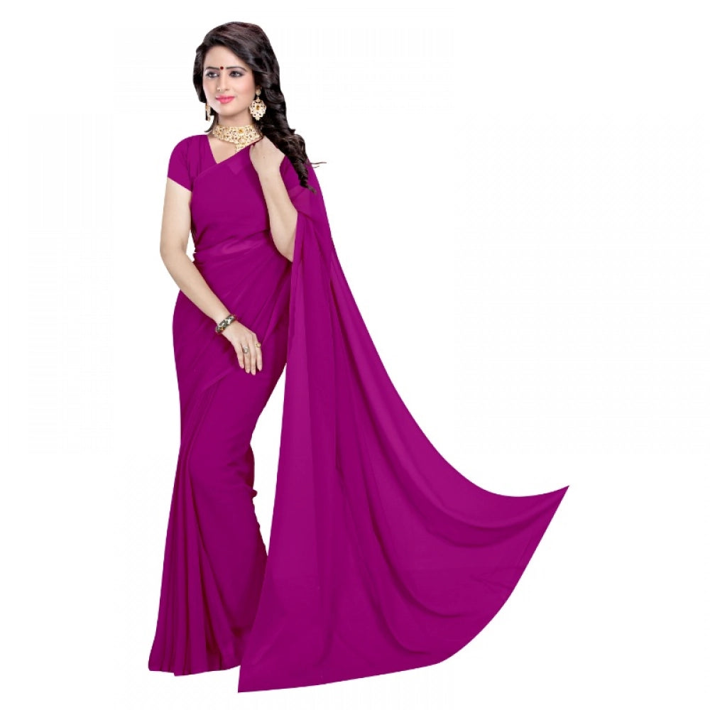 Snuggle Spot Women's Georgette Plain Saree With Blouse (Jamli, 5-6 Mtrs)