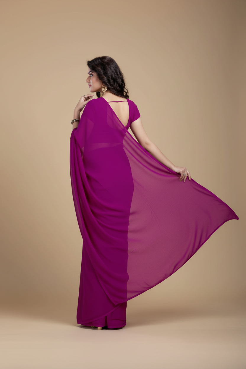 Snuggle Spot Women's Georgette Plain Saree With Blouse (Jamli, 5-6 Mtrs)