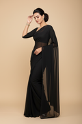 Snuggle Spot Women's Georgette Plain Saree With Blouse (Black, 5-6 Mtrs)