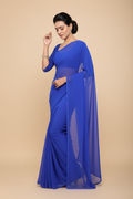 Snuggle Spot Women's Georgette Plain Saree With Blouse (Royal Blue, 5-6 Mtrs)