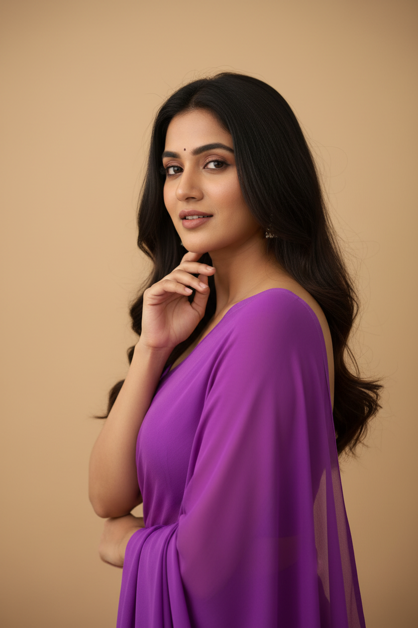 Snuggle Spot Women's Georgette Plain Saree With Blouse (Purple, 5-6 Mtrs)