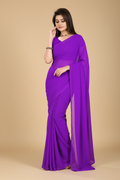 Snuggle Spot Women's Georgette Plain Saree With Blouse (Purple, 5-6 Mtrs)