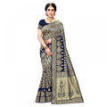 Snuggle Spot Women's Jacquard Silk Kanjivaram Jacquard Silk Saree With Blouse (Navy Blue, 5-6 Mtrs)