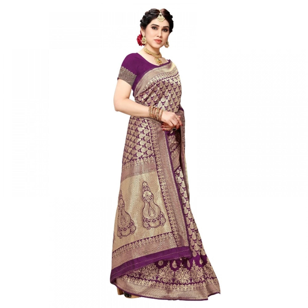 Snuggle Spot Women's Jacquard Silk Kanjivaram Jacquard Silk Saree With Blouse (Jamli, 5-6 Mtrs)