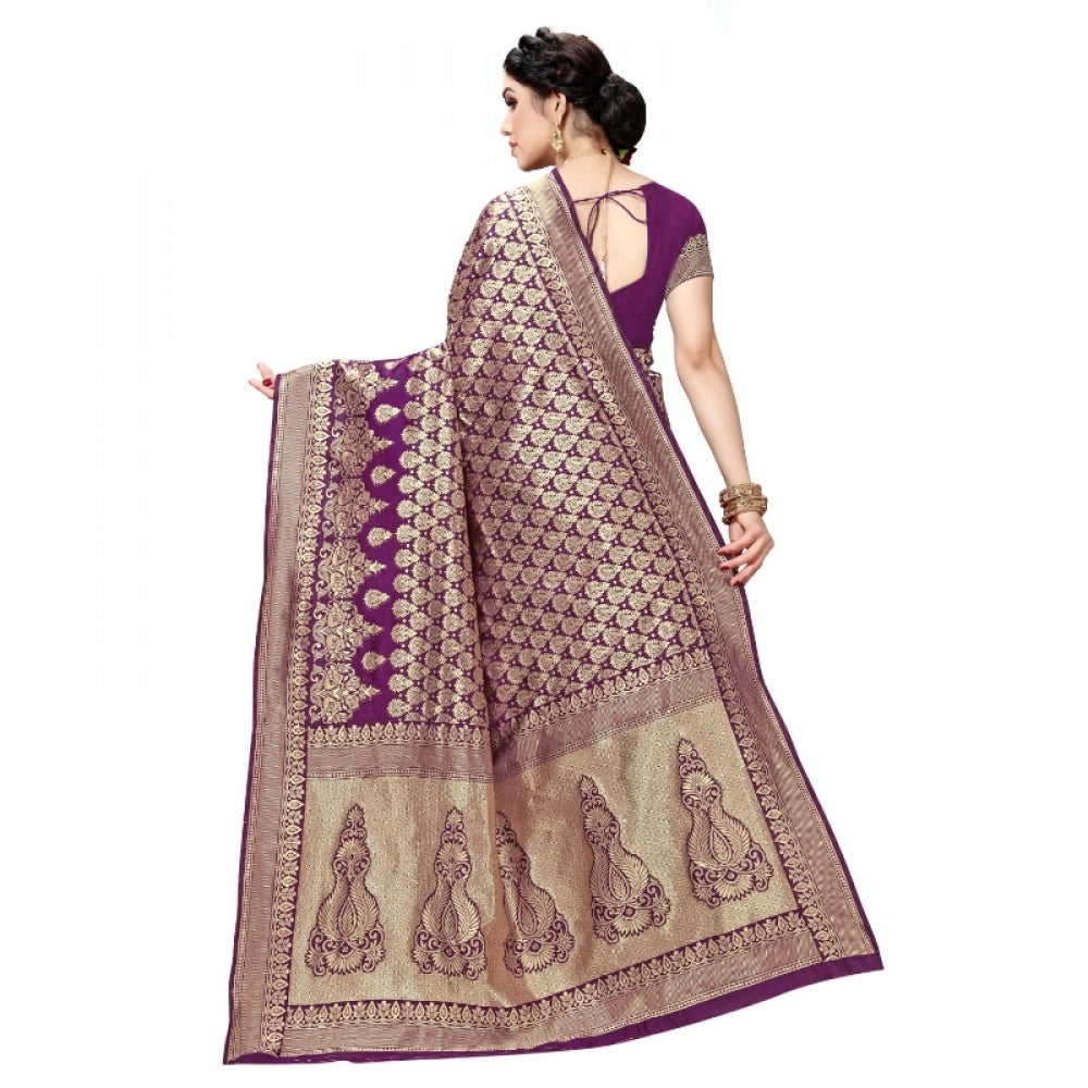 Snuggle Spot Women's Jacquard Silk Kanjivaram Jacquard Silk Saree With Blouse (Jamli, 5-6 Mtrs)