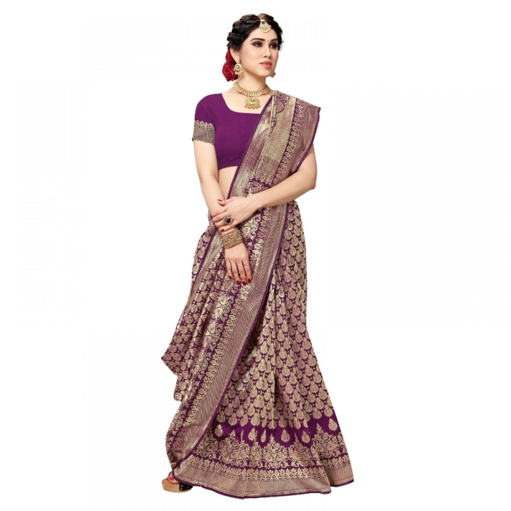 Snuggle Spot Women's Jacquard Silk Kanjivaram Jacquard Silk Saree With Blouse (Jamli, 5-6 Mtrs)