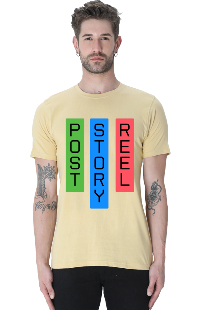 Post Reel Story Mens Round Neck Lighter Shade T-shirt